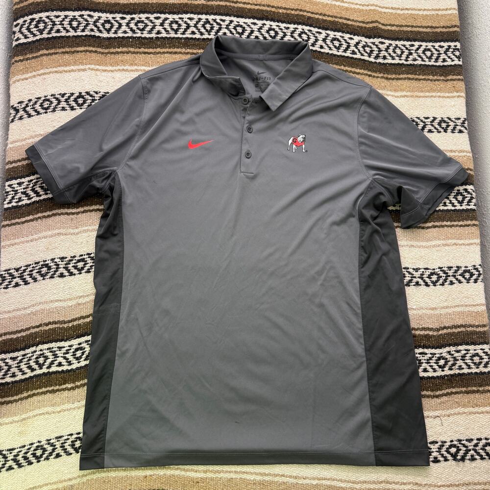 Men's Nike Dri-Fit Gray Black Georgia Bulldogs Football Active Polo Shirt Sz XL